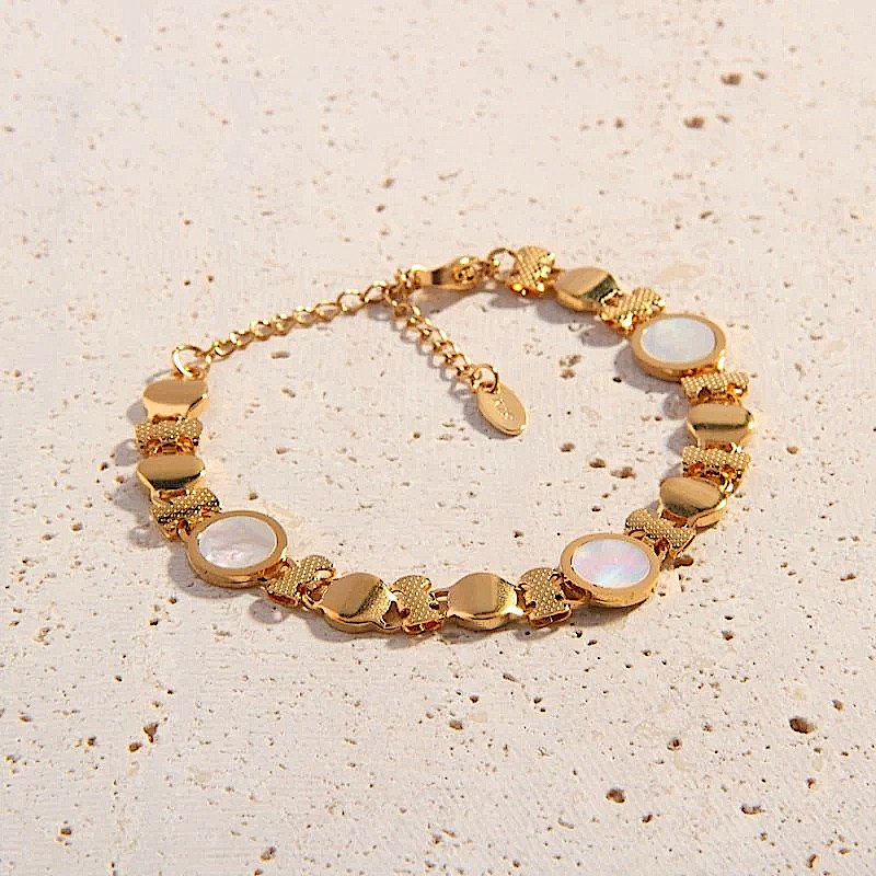 18k Yellow Gold Plated Mother Of Pearl Link Bracelet 18k Yellow Gold Plated Mother Of Pearl Link Bracelet